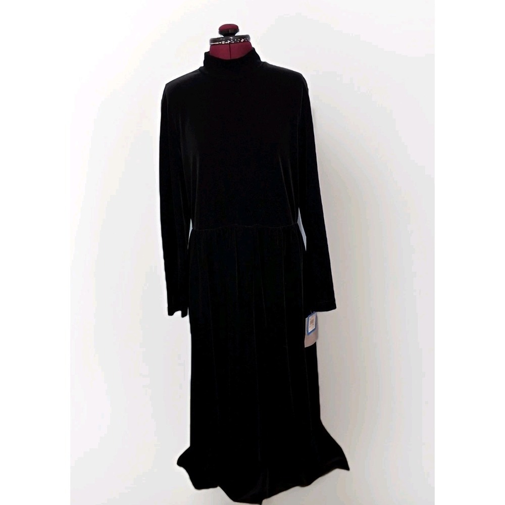 VTG‎ Portraits By Northern Isles Modest Velvet Long Sleeve Mock Neck Maxi Dress